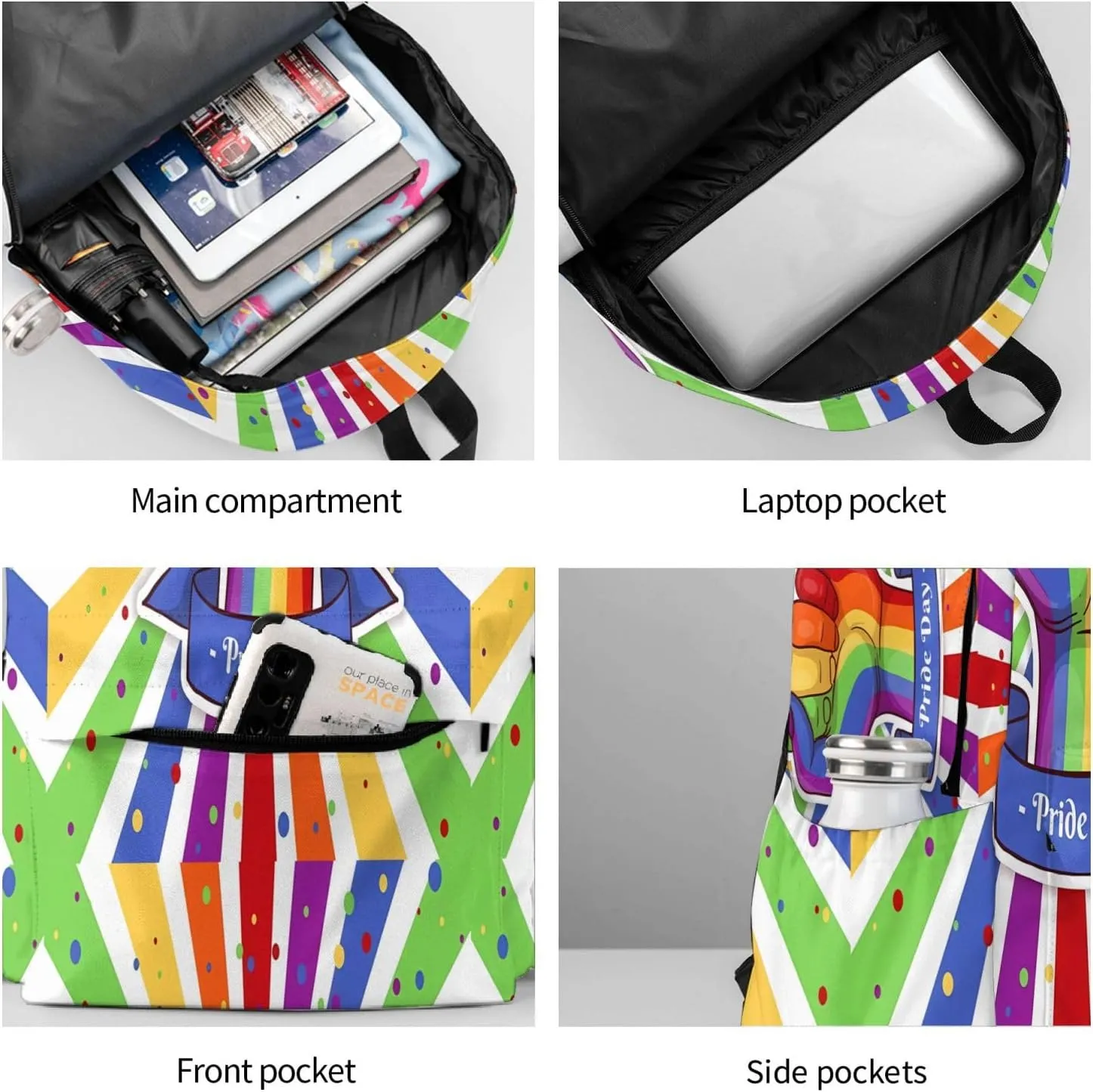 LGBT Raise Your Fist Rainbow Gay Pride Day 17 Inch Casual Backpack Laptop Backpacks Travel Back Pack Large Camping Rucksack Hiking Daypack Lightweight Double Shoulder Bag