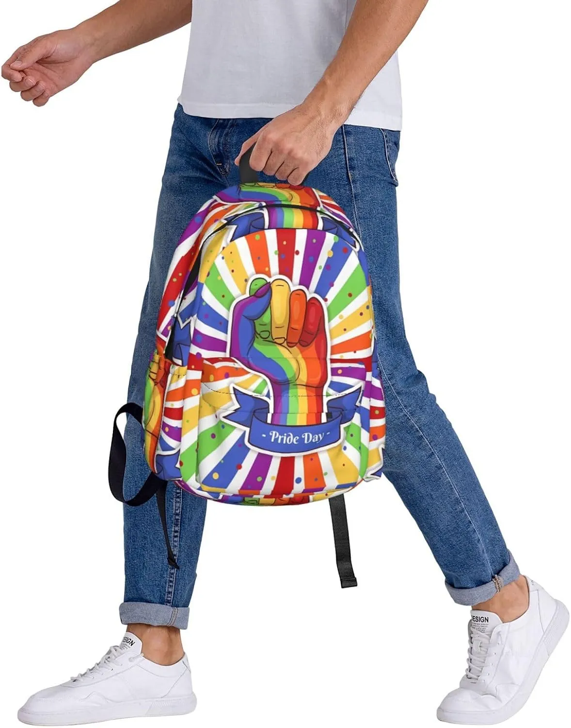 LGBT Raise Your Fist Rainbow Gay Pride Day 17 Inch Casual Backpack Laptop Backpacks Travel Back Pack Large Camping Rucksack Hiking Daypack Lightweight Double Shoulder Bag