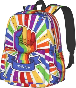 LGBT Raise Your Fist Rainbow Gay Pride Day 17 Inch Casual Backpack Laptop Backpacks Travel Back Pack Large Camping Rucksack Hiking Daypack Lightweight Double Shoulder Bag