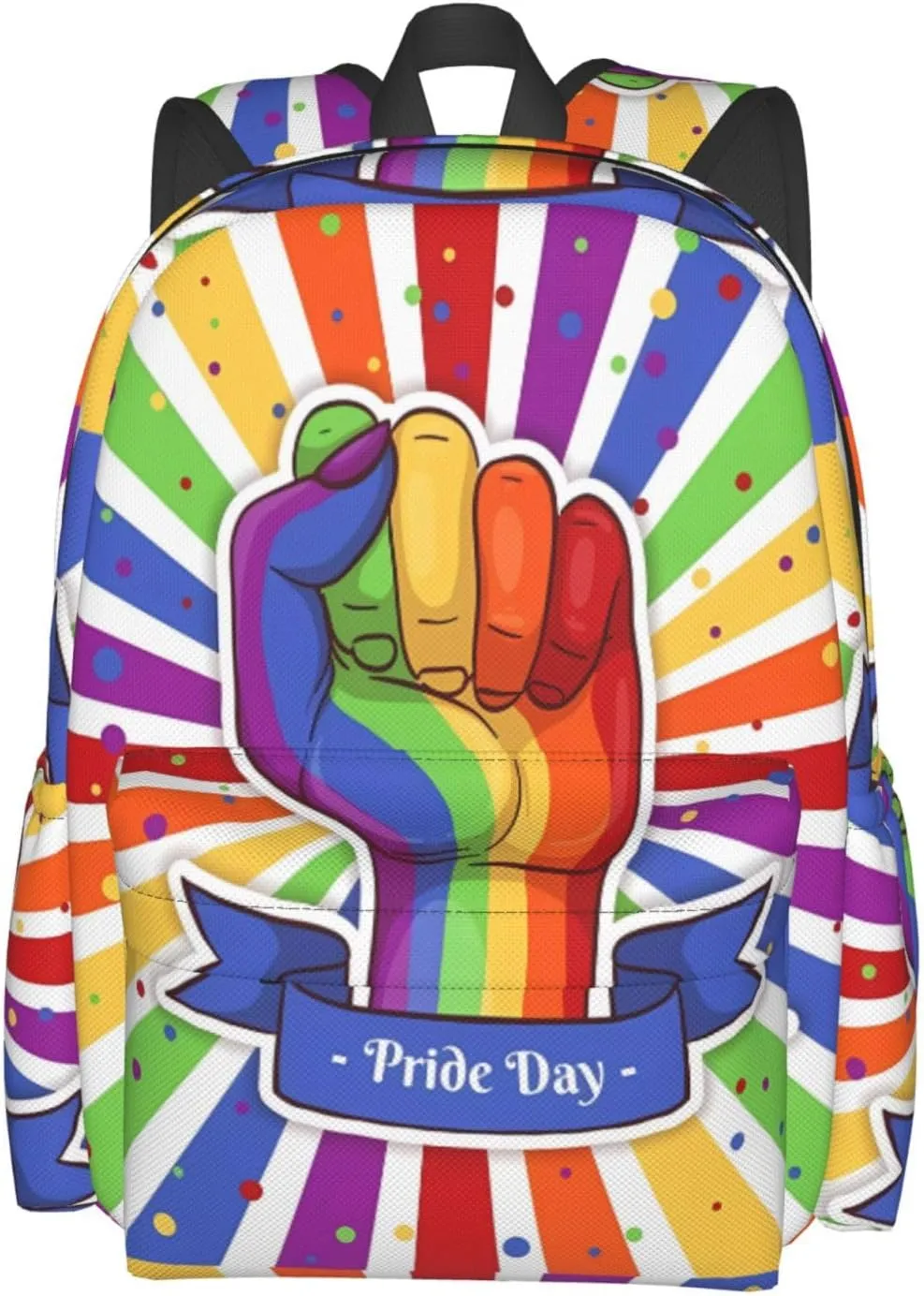 LGBT Raise Your Fist Rainbow Gay Pride Day 17 Inch Casual Backpack Laptop Backpacks Travel Back Pack Large Camping Rucksack Hiking Daypack Lightweight Double Shoulder Bag