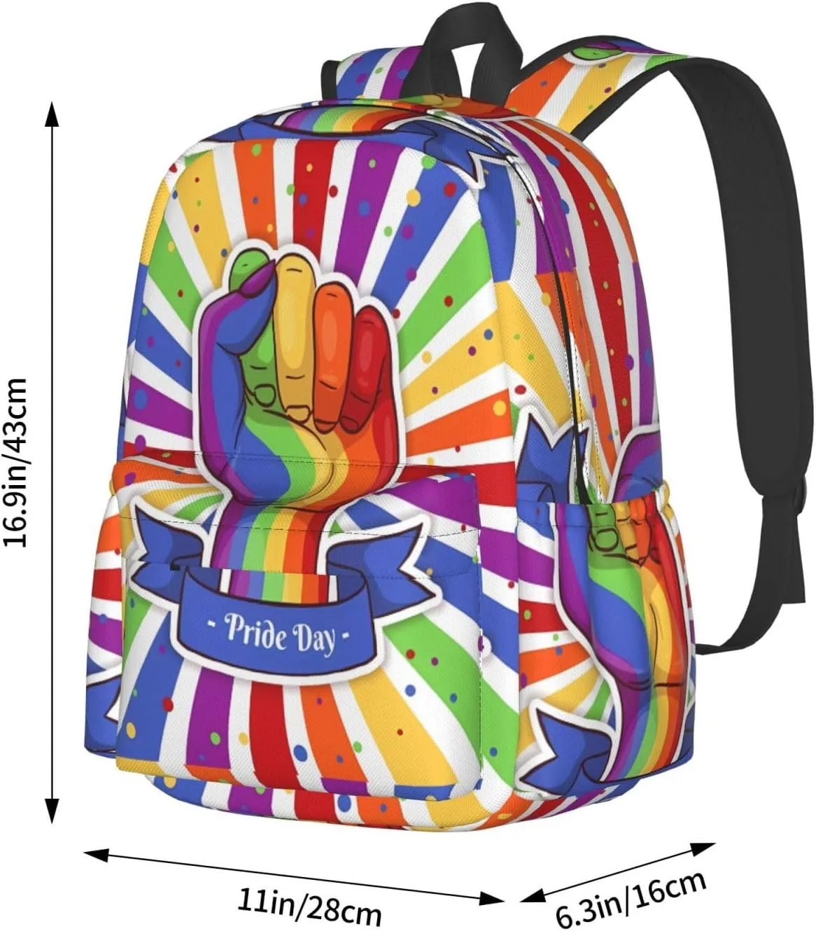 LGBT Raise Your Fist Rainbow Gay Pride Day 17 Inch Casual Backpack Laptop Backpacks Travel Back Pack Large Camping Rucksack Hiking Daypack Lightweight Double Shoulder Bag