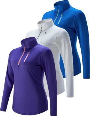 Liberty Imports 3 Pack: Women's Quick Dry Long Sleeve Quarter Zip Pullover Workout Shirts with Thumb Holes and Pocket