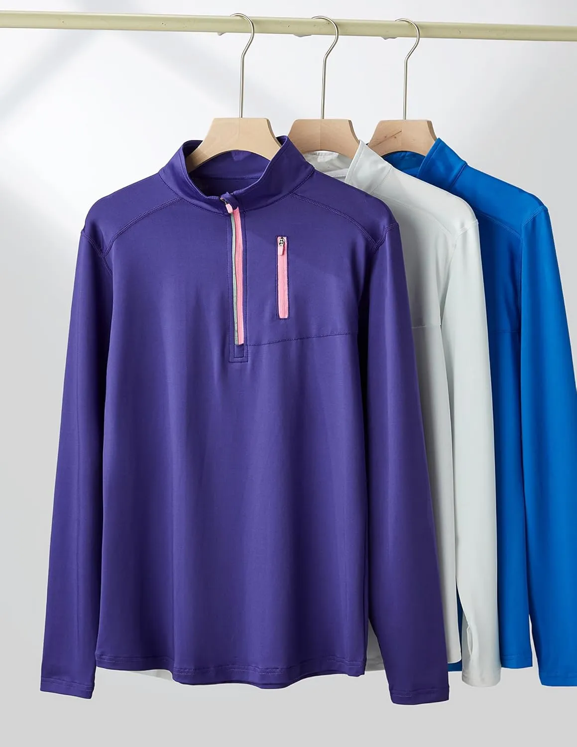 Liberty Imports 3 Pack: Women's Quick Dry Long Sleeve Quarter Zip Pullover Workout Shirts with Thumb Holes and Pocket