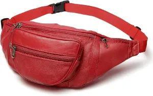Liberty Leather Large Fanny Pack Crossbody Bags for Women Waist Bum Hip Bag for Women Large Belt Bag Cute Fanny Pack for Teen Girls Red