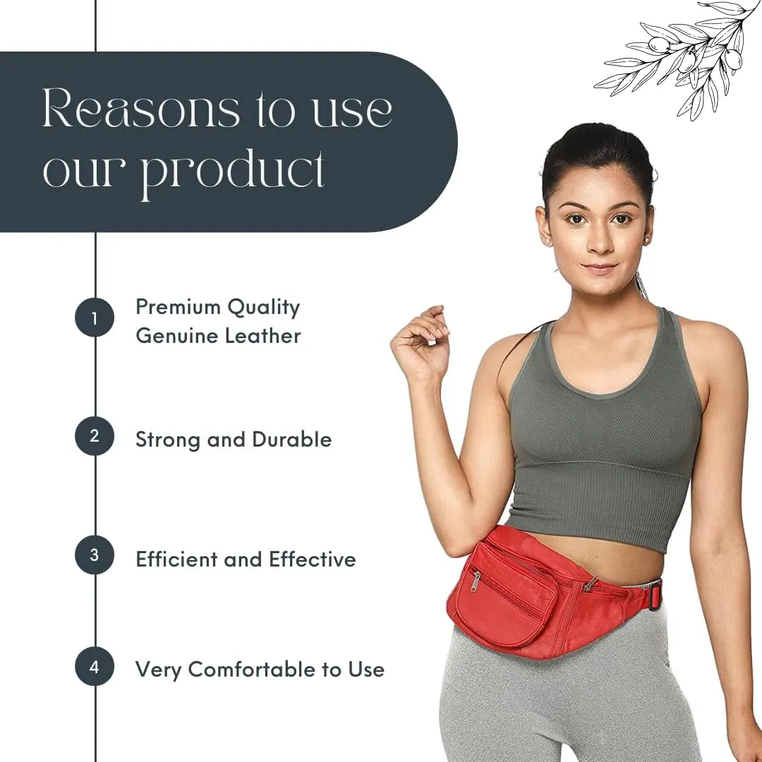 Liberty Leather Large Fanny Pack Crossbody Bags for Women Waist Bum Hip Bag for Women Large Belt Bag Cute Fanny Pack for Teen Girls Red