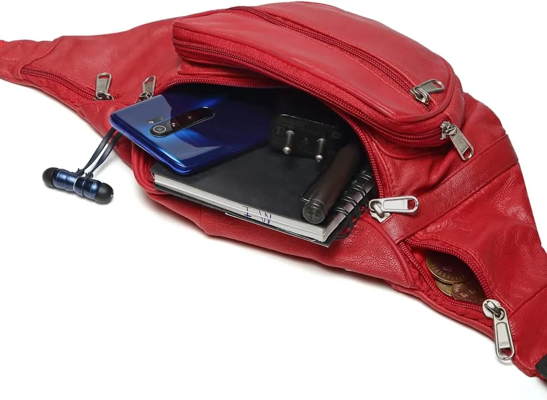 Liberty Leather Large Fanny Pack Crossbody Bags for Women Waist Bum Hip Bag for Women Large Belt Bag Cute Fanny Pack for Teen Girls Red