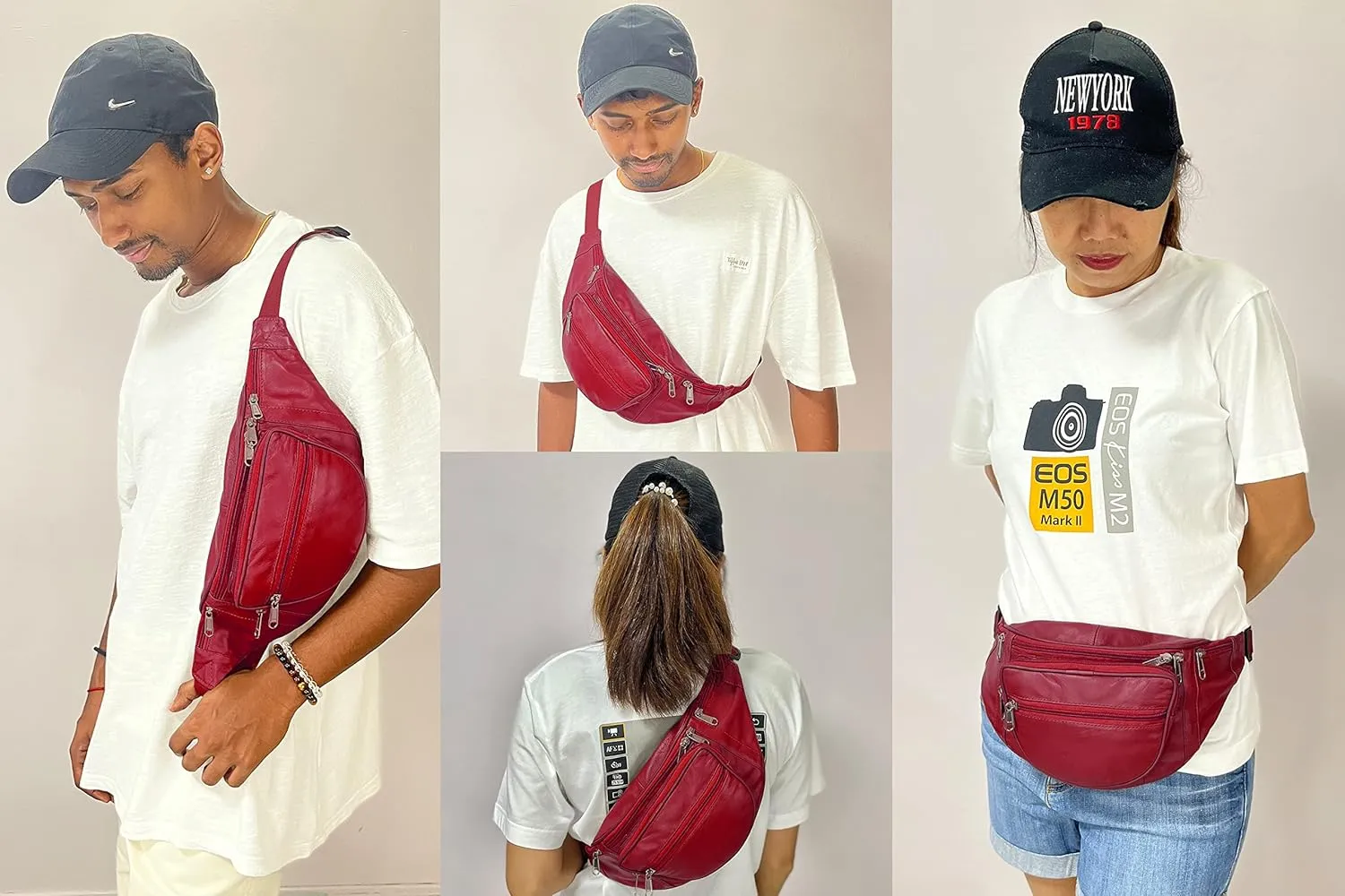 Liberty Leather Large Fanny Pack Crossbody Bags for Women Waist Bum Hip Bag for Women Large Belt Bag Cute Fanny Pack for Teen Girls Red