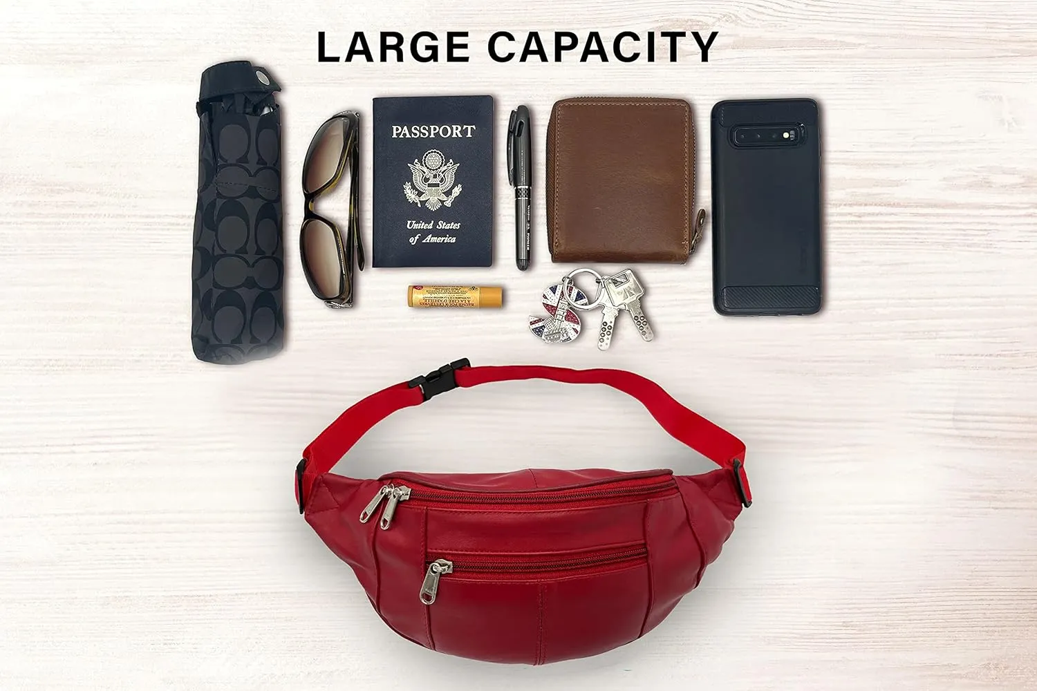 Liberty Leather Large Fanny Pack Crossbody Bags for Women Waist Bum Hip Bag for Women Large Belt Bag Cute Fanny Pack for Teen Girls Red