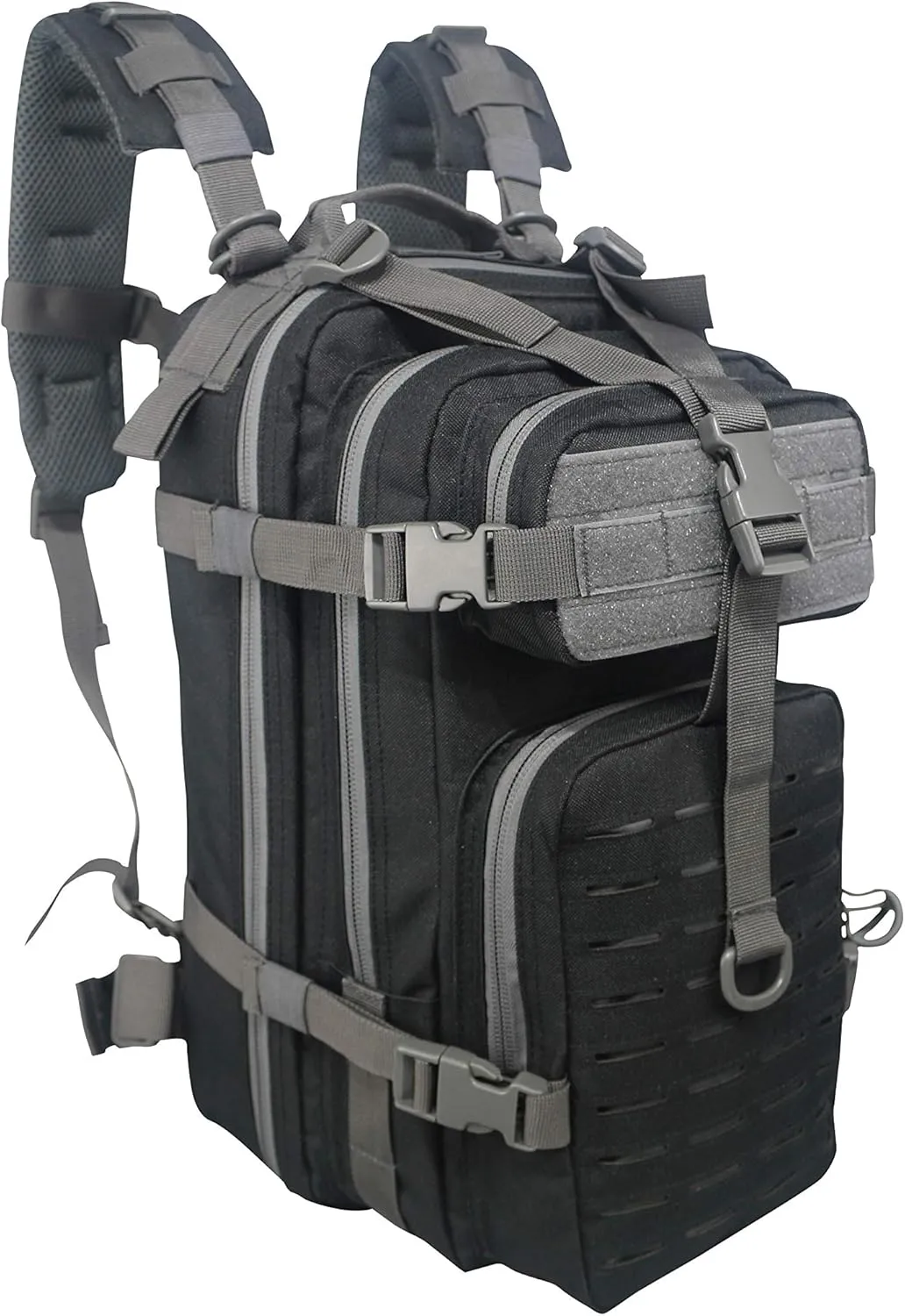 Lightning X TacMed First Responder Medic Backpack | Military Style MOLLE Day Pack   Dividers & Pockets for First Aid Supplies (Black/Grey)