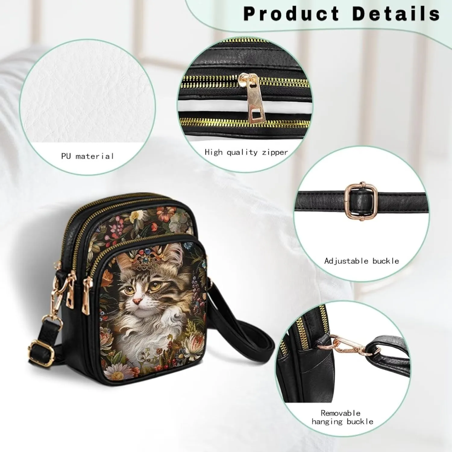 Lightweight Crossbody Bag with Adjustable Strapfor Women Ladies with Three Compartment