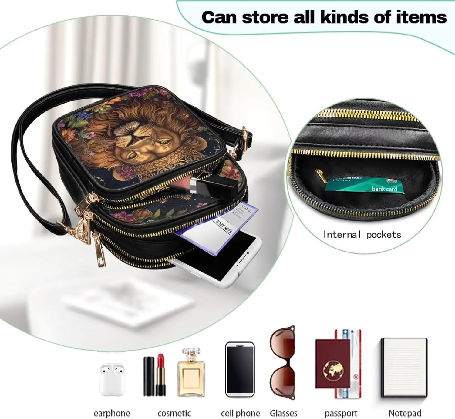 Lightweight Crossbody Bag with Adjustable Strapfor Women Ladies with Three Compartment