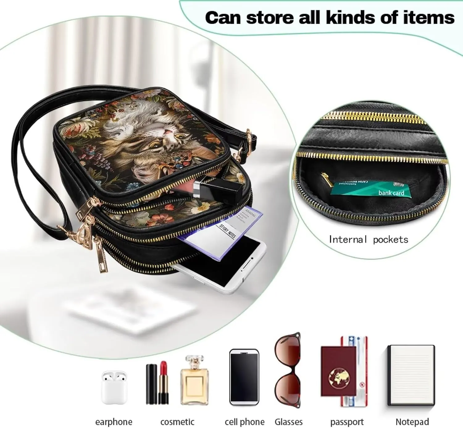 Lightweight Crossbody Bag with Adjustable Strapfor Women Ladies with Three Compartment