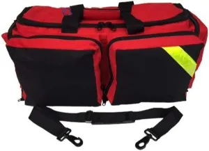 LINE2design EMS Oxygen Bag - Deluxe Medical Oxygen Bag Portable O2 Bag Supply Ambulance Gear Bags - Fully Padded Bag with Yellow Reflective Trim & Shoulder Strap EMS Supplies - Red