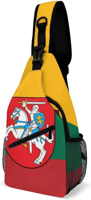 Lithuania Flag Lithuanian Emblem Casual Sling Bag Backpack Travel Shoulder Chest Crossbody Bags Adjustable Daypack Unisex