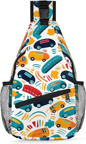 Little Cars Sling Bag for Women Men, Waterproof Crossbody Sling Backpack Travel Outdoor Sports Chest Bag