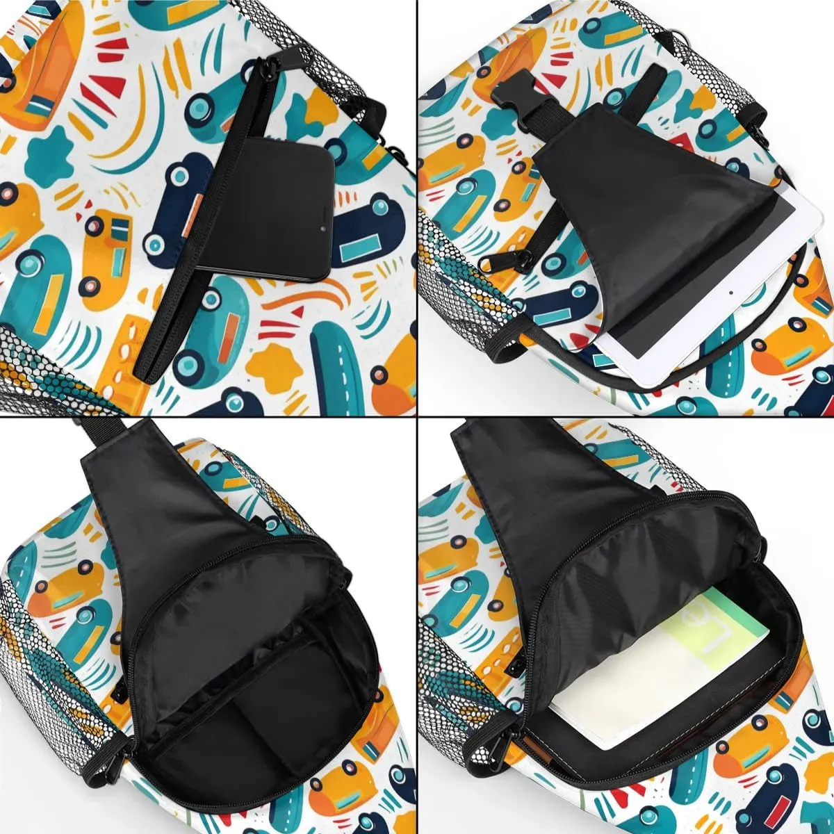 Little Cars Sling Bag for Women Men, Waterproof Crossbody Sling Backpack Travel Outdoor Sports Chest Bag