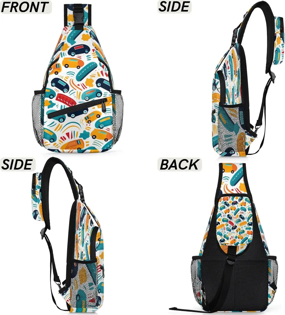 Little Cars Sling Bag for Women Men, Waterproof Crossbody Sling Backpack Travel Outdoor Sports Chest Bag