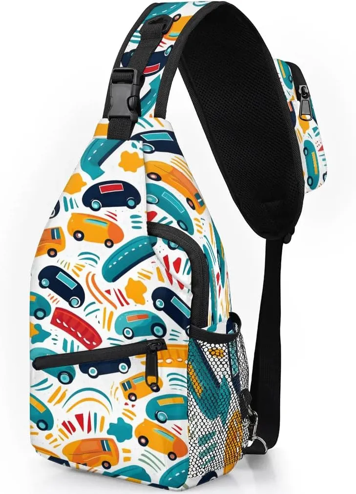 Little Cars Sling Bag for Women Men, Waterproof Crossbody Sling Backpack Travel Outdoor Sports Chest Bag