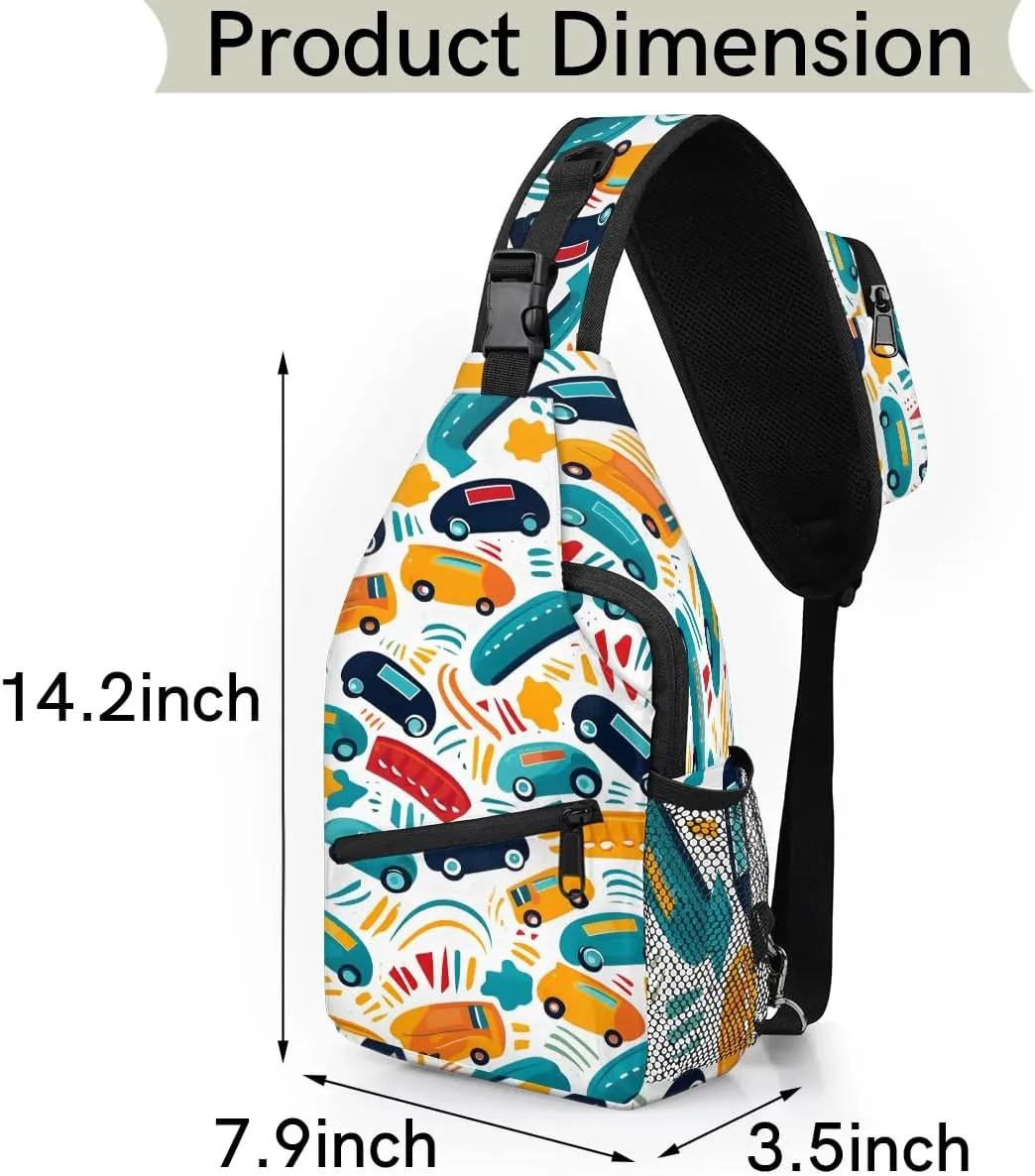 Little Cars Sling Bag for Women Men, Waterproof Crossbody Sling Backpack Travel Outdoor Sports Chest Bag