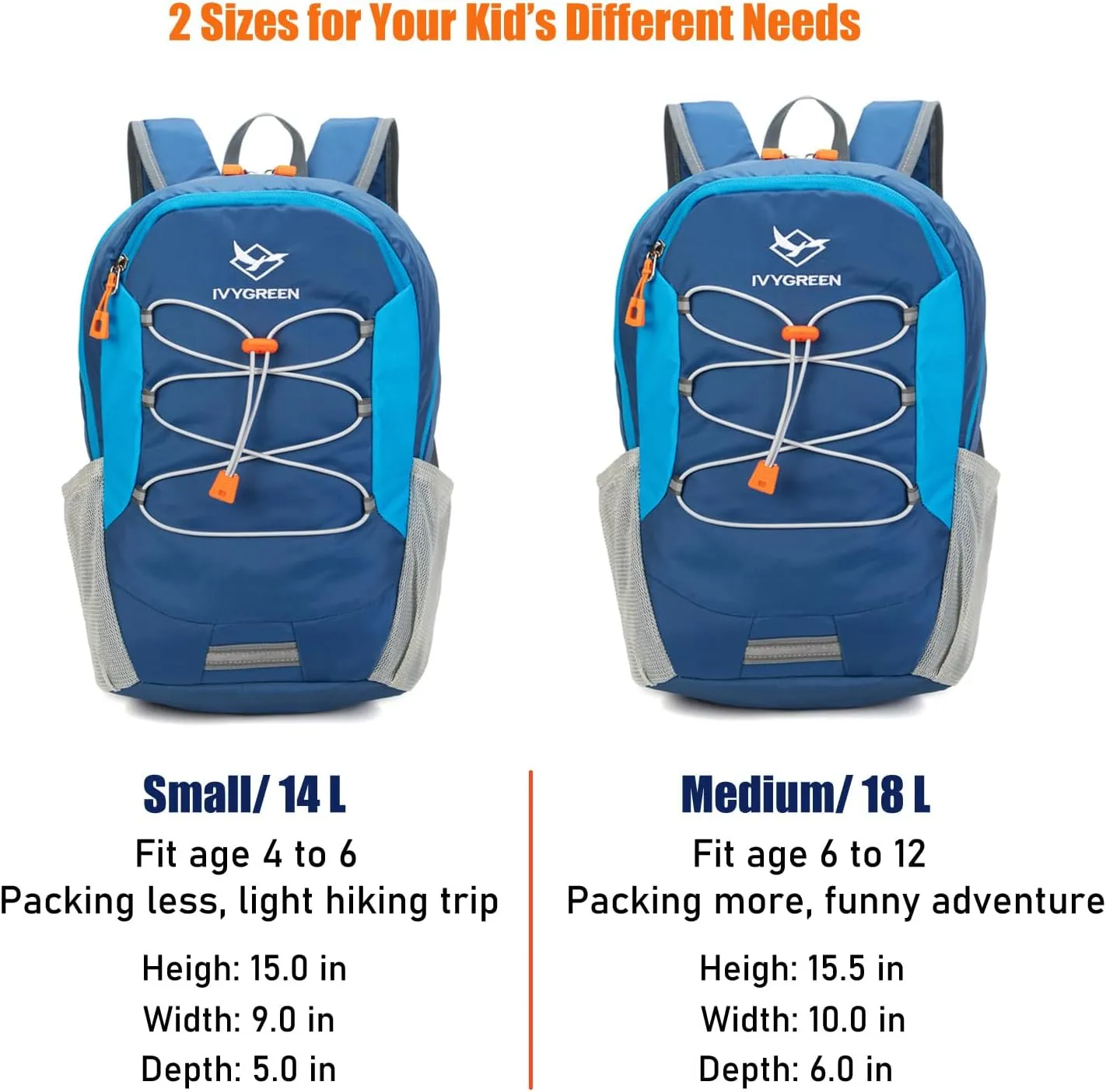 Little Kids Hiking Backpack for Boys or Girls, Small Daypack for Camping or Travel (Blue, Medium)