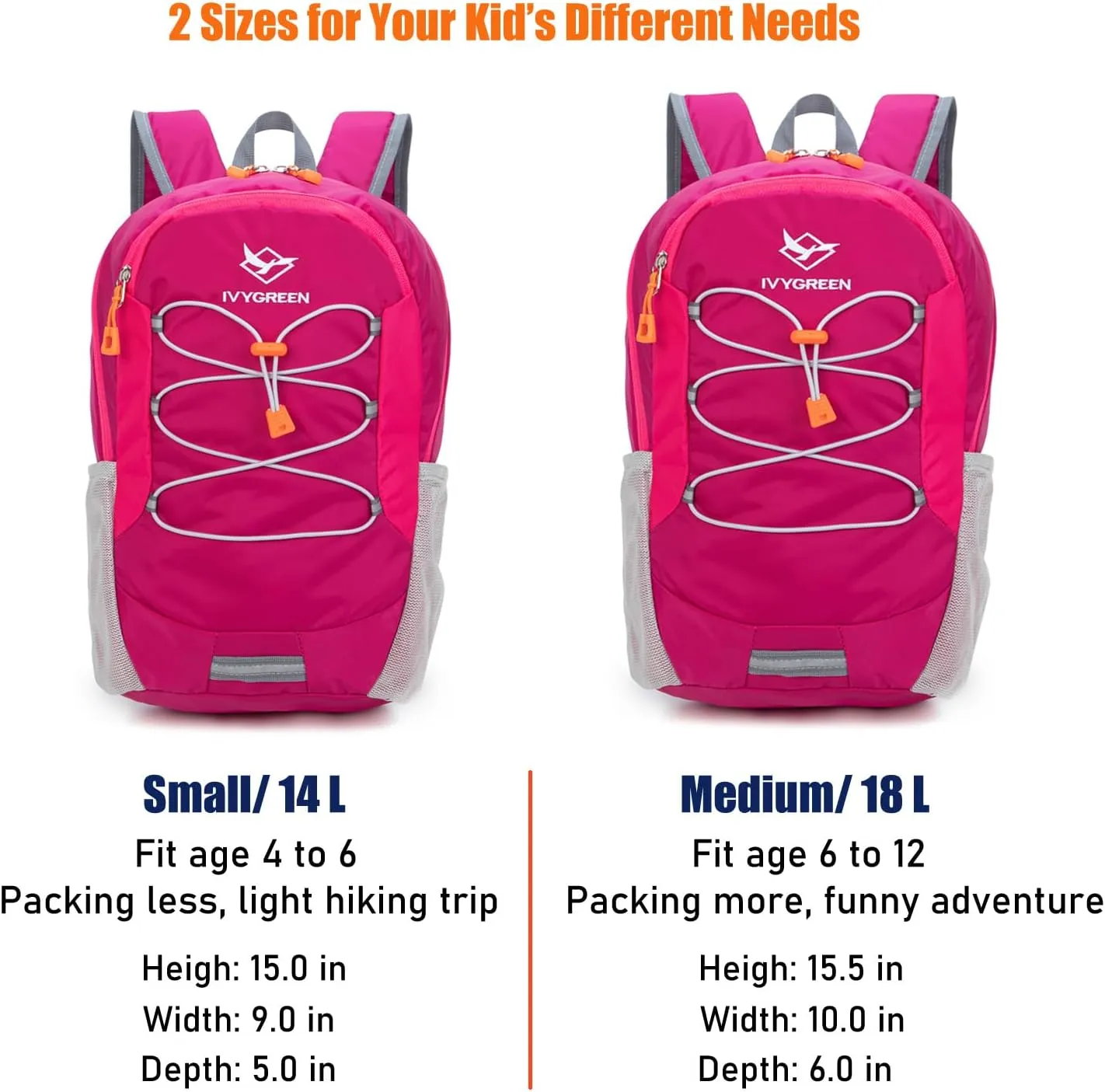 Little Kids Hiking Backpack for Boys or Girls, Small Daypack for Camping or Travel (Rose, Small)