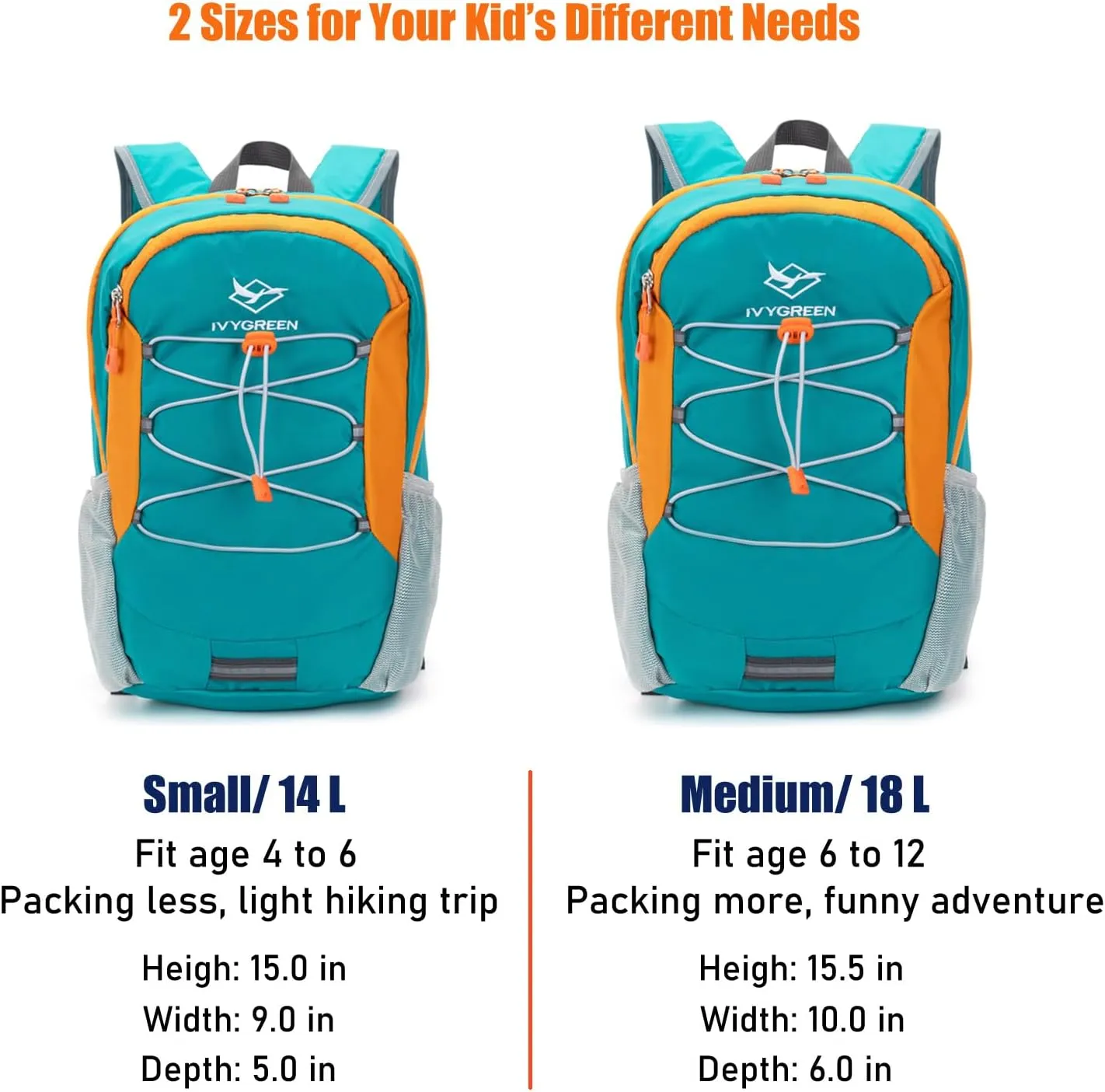 Little Kids Hiking Backpack for Boys or Girls, Small Daypack for Camping or Travel (Teal blue, Medium)