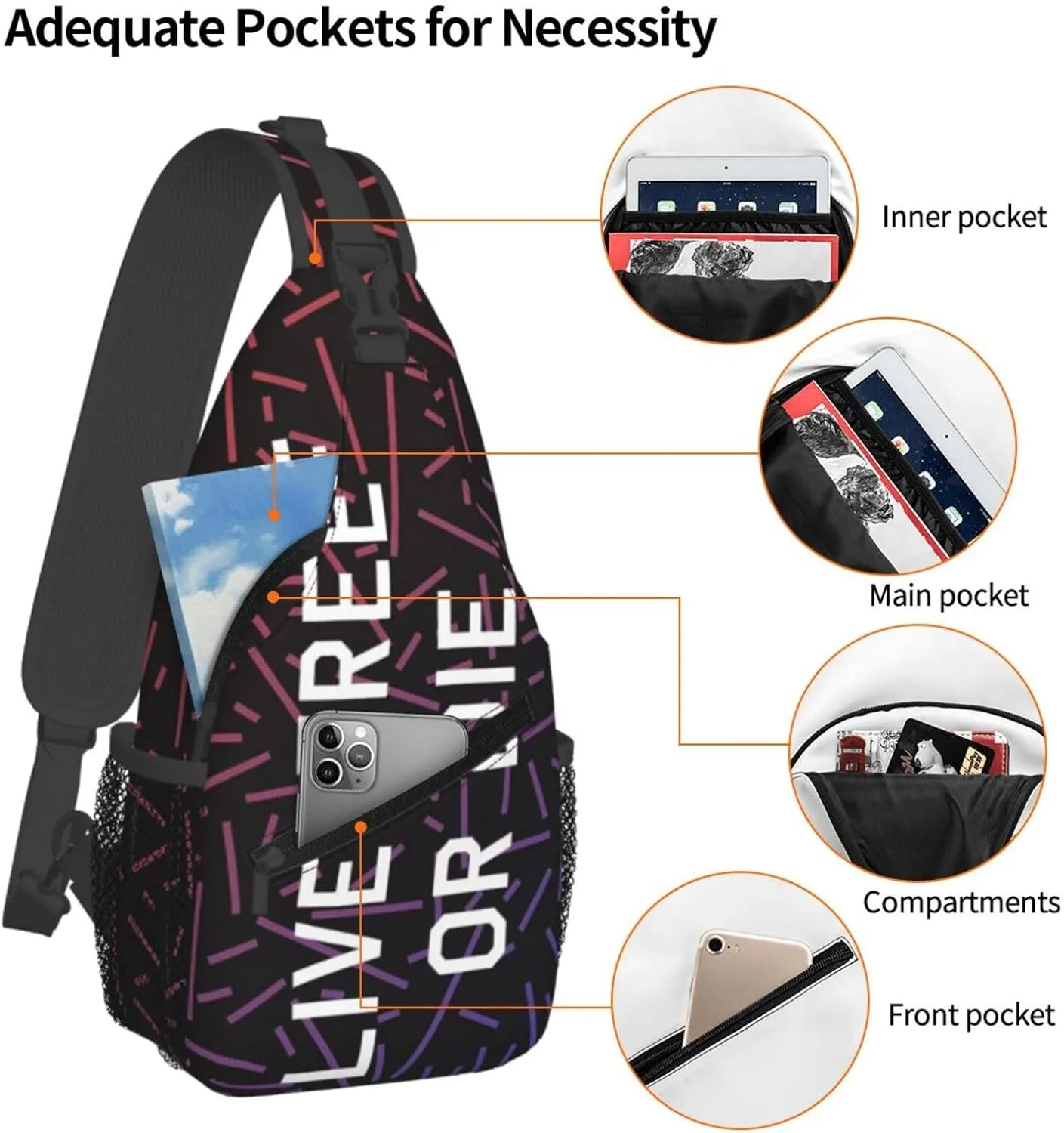 Live Free Or Die Crossbody Backpack For Men Women Sling Shoulder Dachshunds Dog Chest Bag Lightweight One Strap Multipurpose Travel Hiking Daypack