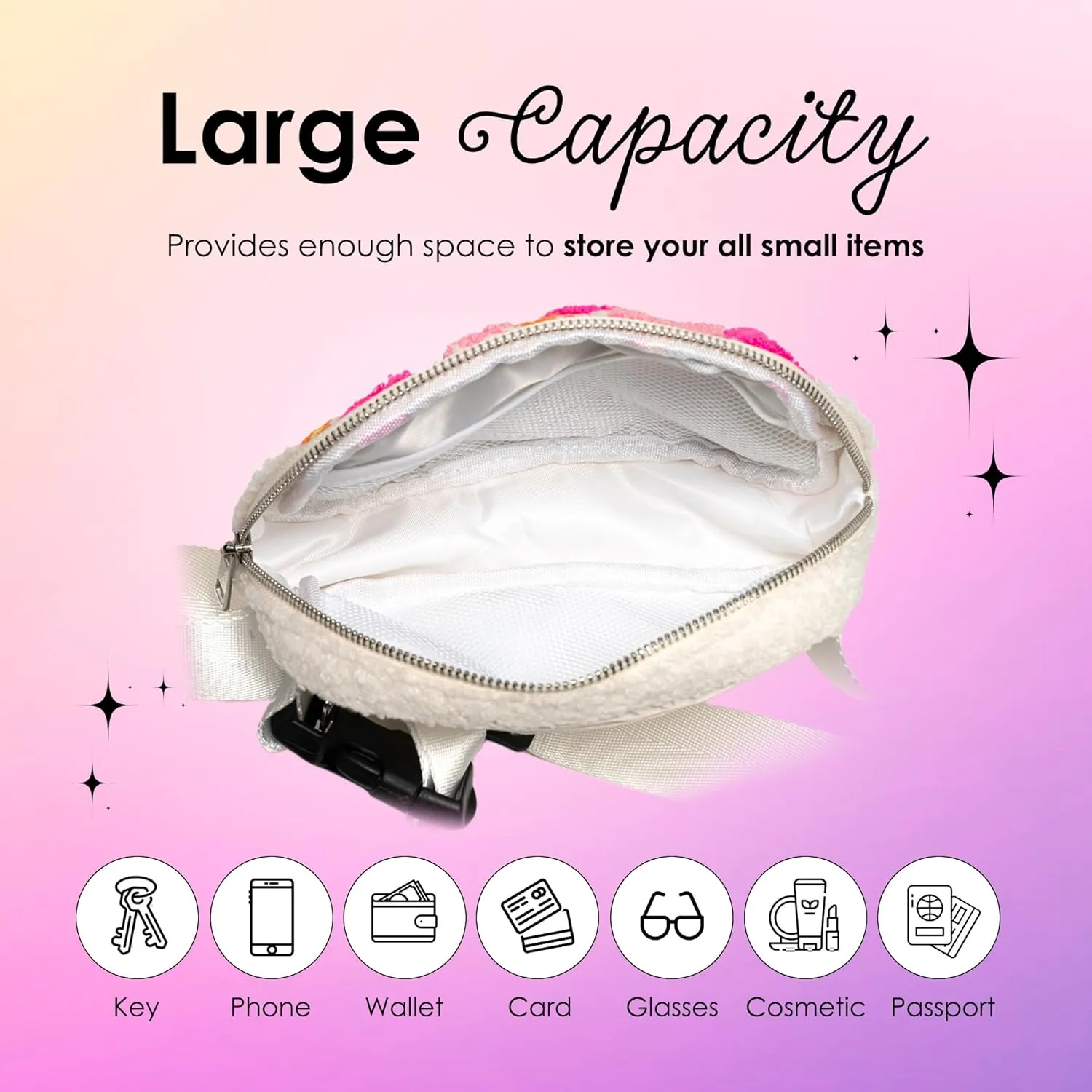 LIVING ROYAL Belt Bag - Fanny Pack, Crossbody Sling - 100% Polyester Microfiber with Adjustable Strap - 2 Interior Mesh Pockets, Key Loop, Back Zip Pocket (Dizzy Daisy)