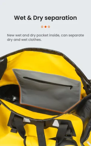Loboo Motorcycle Travel Luggage Bag, 90L, Yellow, Waterproof, Multi-Carry, High-Capacity, Dry-Wet Separation, Reflective Safety Strip