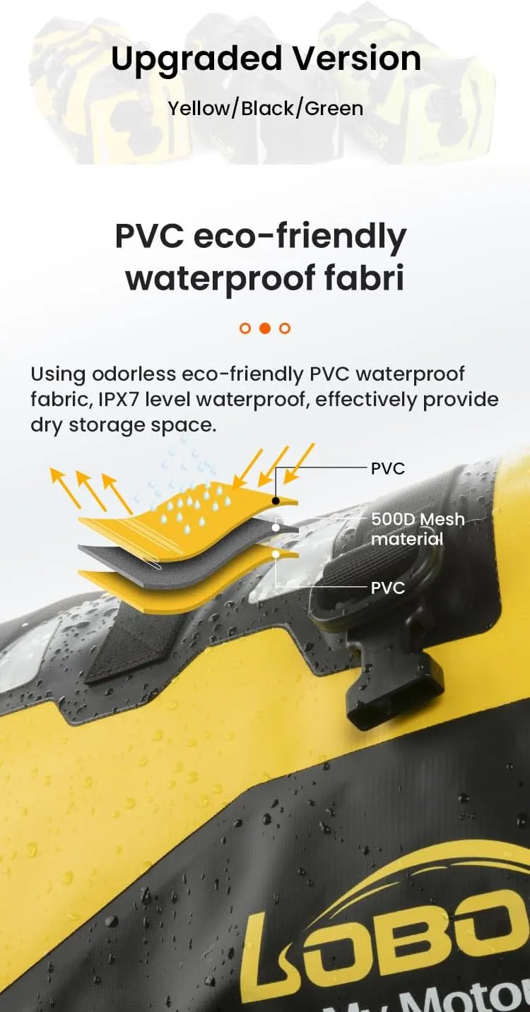 Loboo Motorcycle Travel Luggage Bag, 90L, Yellow, Waterproof, Multi-Carry, High-Capacity, Dry-Wet Separation, Reflective Safety Strip