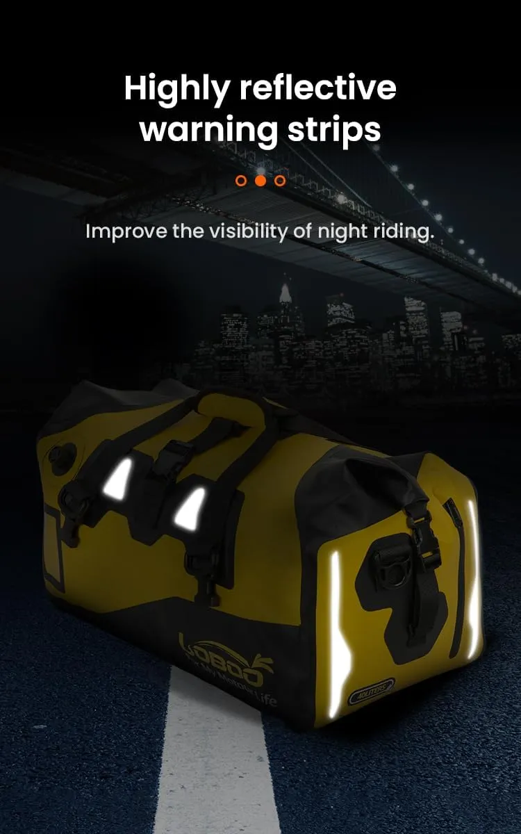 Loboo Motorcycle Travel Luggage Bag, 90L, Yellow, Waterproof, Multi-Carry, High-Capacity, Dry-Wet Separation, Reflective Safety Strip