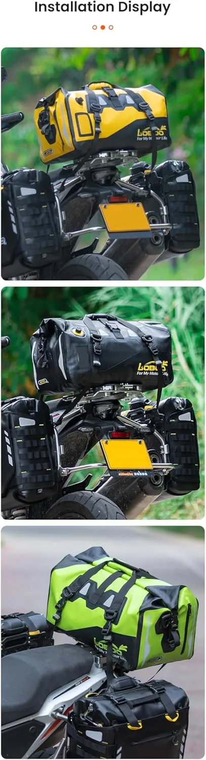 Loboo Motorcycle Travel Luggage Bag, 90L, Yellow, Waterproof, Multi-Carry, High-Capacity, Dry-Wet Separation, Reflective Safety Strip