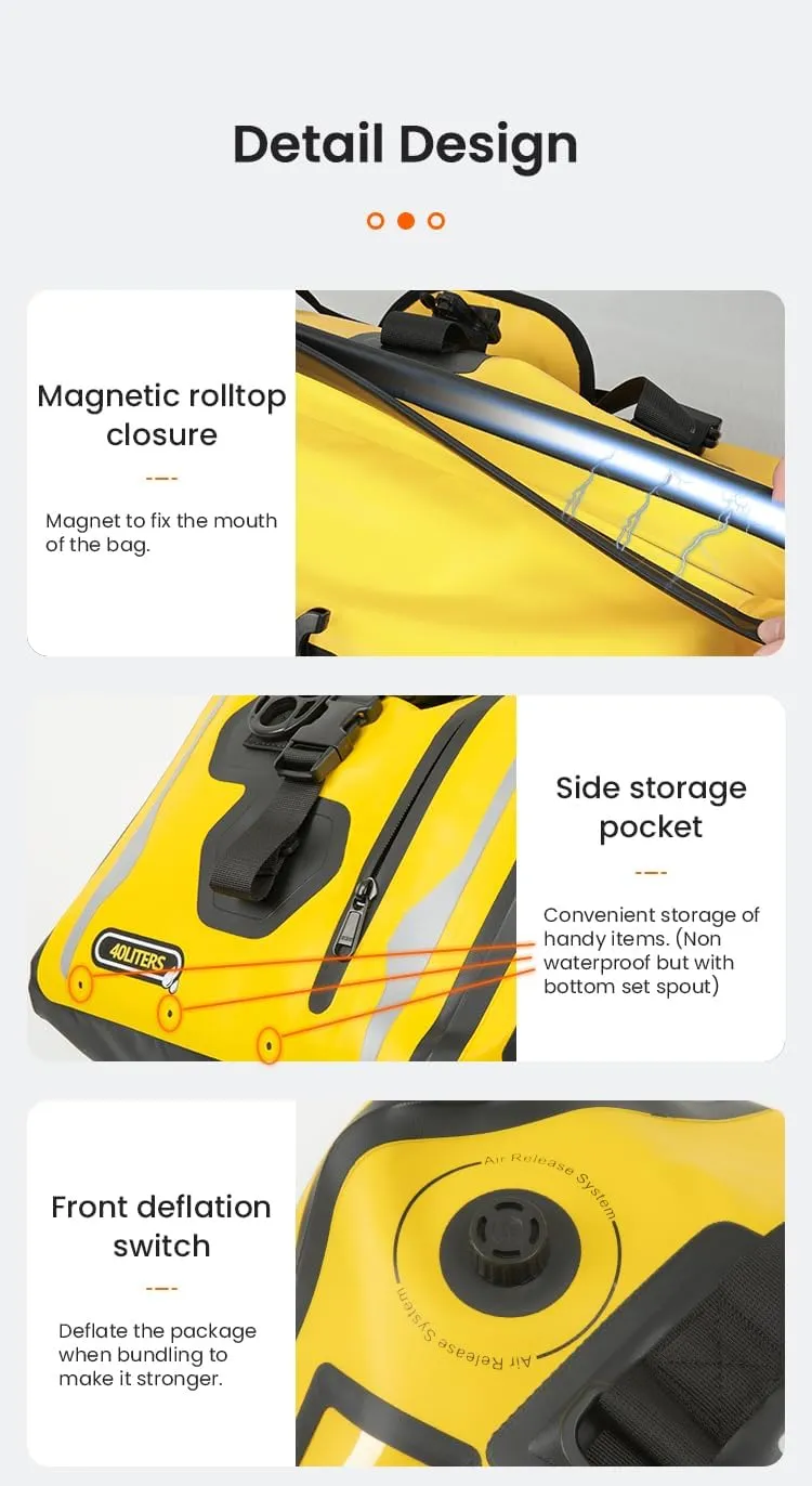 Loboo Motorcycle Travel Luggage Bag, 90L, Yellow, Waterproof, Multi-Carry, High-Capacity, Dry-Wet Separation, Reflective Safety Strip