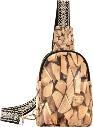 Log Spruce Trunks Pile Fanny Pack Crossbody PC Leather Small Sling Bag for Women Wooden Fashion Waist Packs Chest Bag for Travel Sports Running Hiking