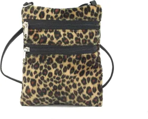 LONI Womens Funky Small Flat Shoulder Bag/Cross-Body Bag Animal Print Velour Bag