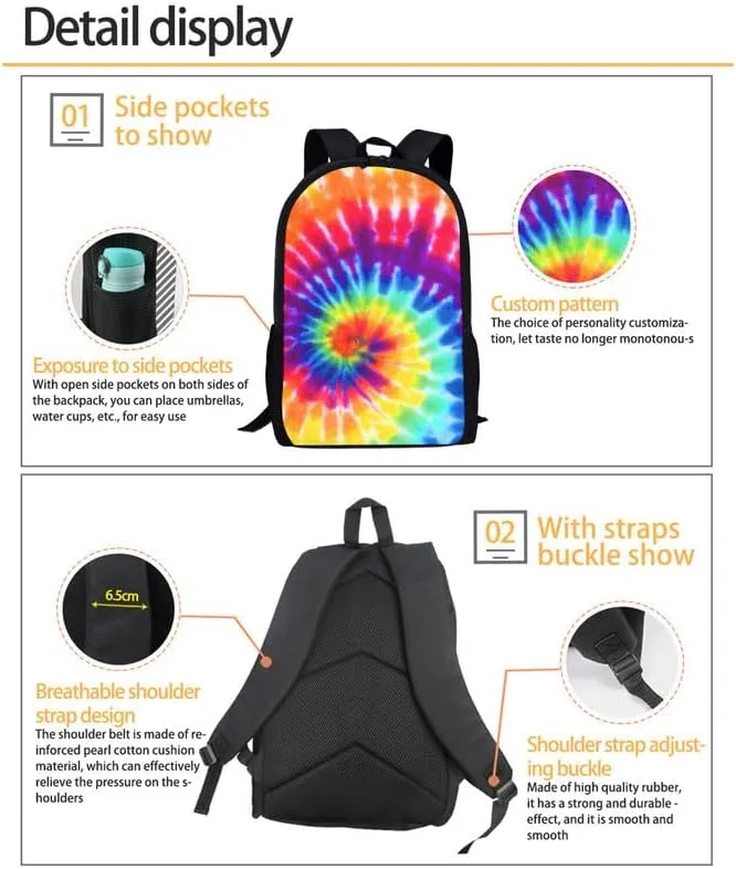 Lotus Sketch Hand Drawing 3 Pcs Backpack Set for Back to Boho Waterlily Art Painting School Bookbag Teen Boys Shoulder School Bags Insulated Lunchbox with Pencil Case