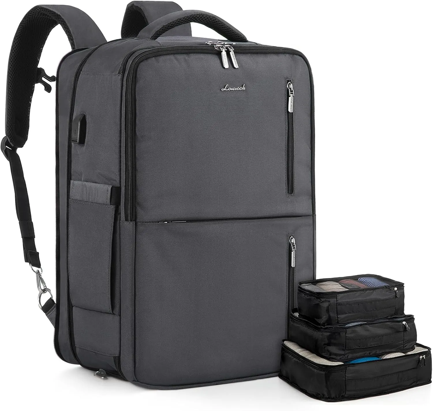 LOVEVOOK 40L Travel Backpack With 3 Packing Cubes Expandable Large Laptop Backpack Women Waterproof Backpack Waterproof Daypack Travel Bag TSA Fit 17inch Laptop Luggage With USB Charging Port