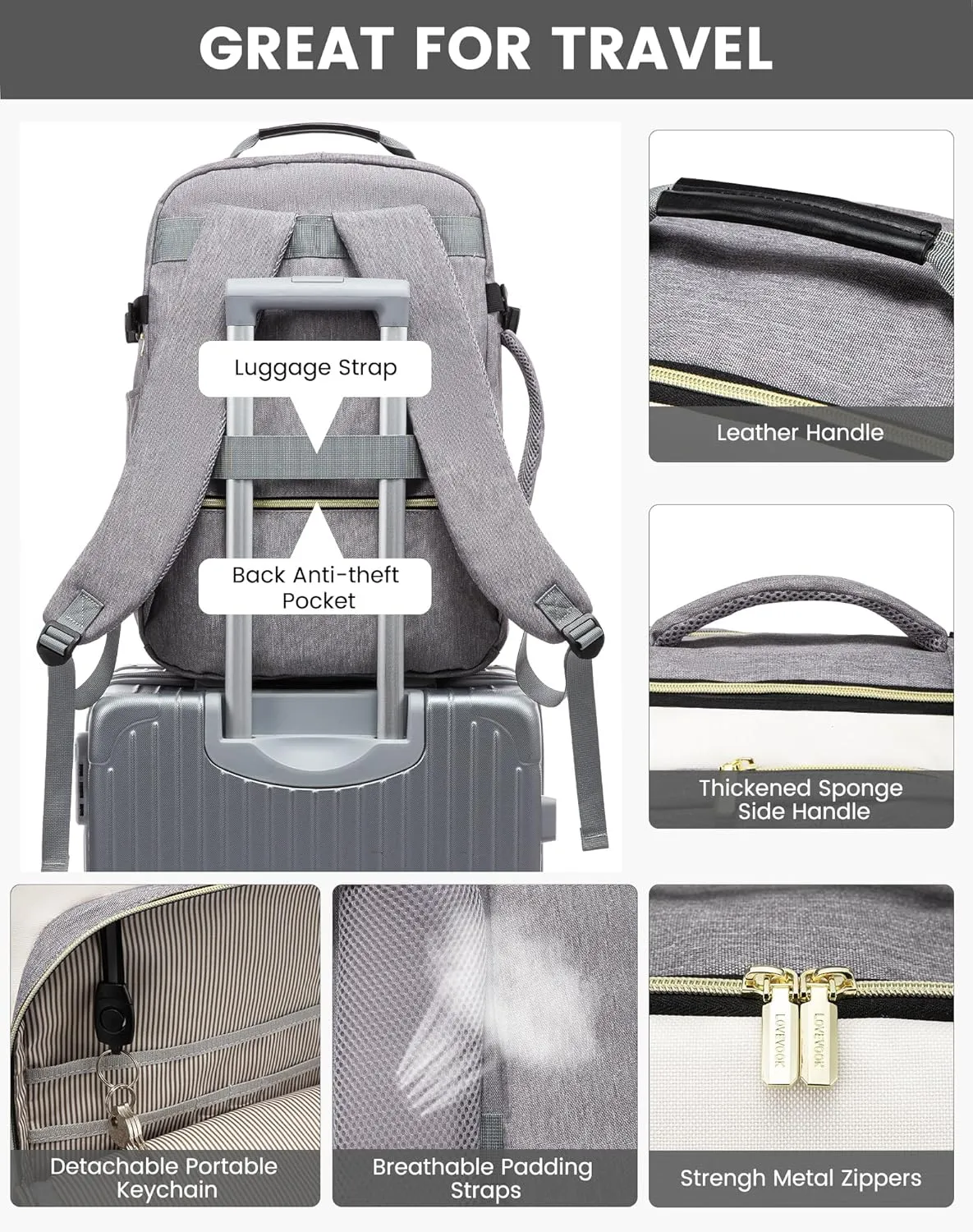LOVEVOOK 50L Large Travel Backpack for Women & Men, Carry on Backpack Airline Approved, Waterproof Travel Essentials fits 18" Laptop, TSA Personal Item Travel Bag Sports Backpack with 3 Packing Cubes