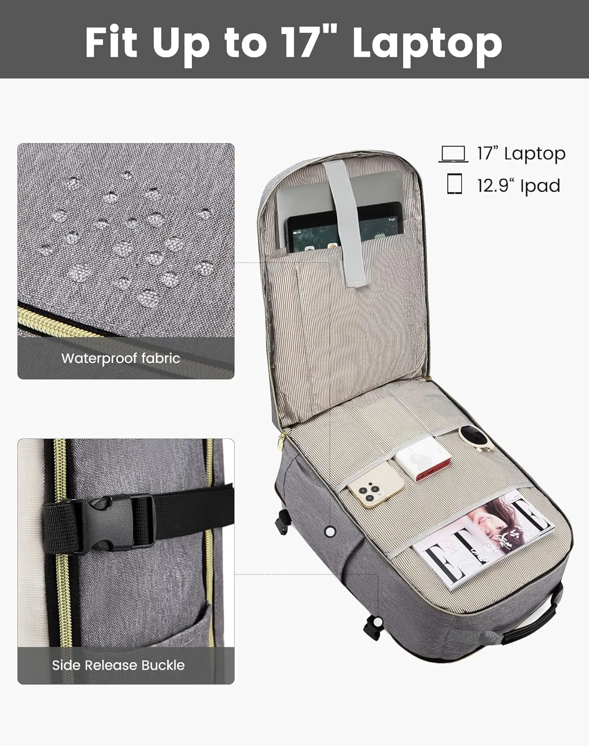 LOVEVOOK 50L Large Travel Backpack for Women & Men, Carry on Backpack Airline Approved, Waterproof Travel Essentials fits 18" Laptop, TSA Personal Item Travel Bag Sports Backpack with 3 Packing Cubes