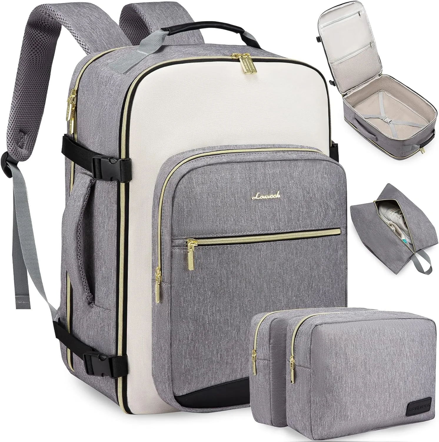 LOVEVOOK 50L Large Travel Backpack for Women & Men, Carry on Backpack Airline Approved, Waterproof Travel Essentials fits 18" Laptop, TSA Personal Item Travel Bag Sports Backpack with 3 Packing Cubes