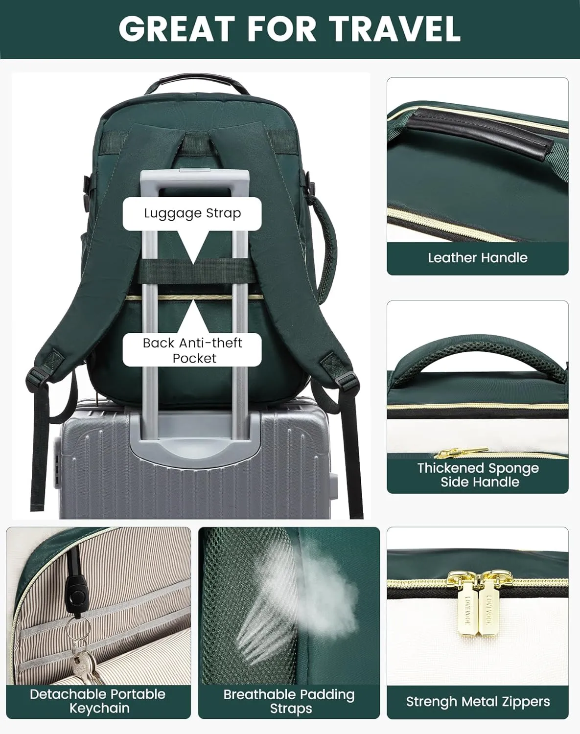 LOVEVOOK 50L Large Travel Backpack for Women & Men, Carry on Backpack Airline Approved, Waterproof Travel Essentials fits 18" Laptop, TSA Personal Item Travel Bag Sports Backpack with 3 Packing Cubes