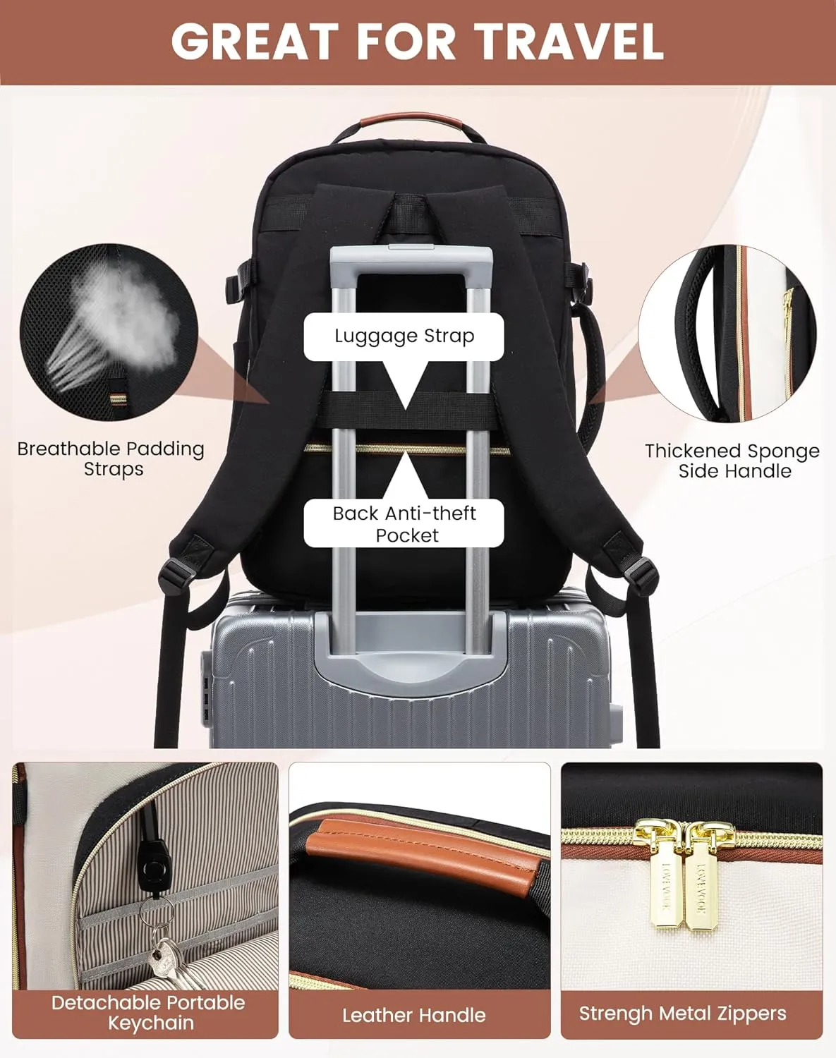 LOVEVOOK 50L Large Travel Backpack for Women & Men, Carry on Backpack Airline Approved, Waterproof Travel Essentials fits 18" Laptop, TSA Personal Item Travels Bag Sports Backpack with 3 Packing Cubes
