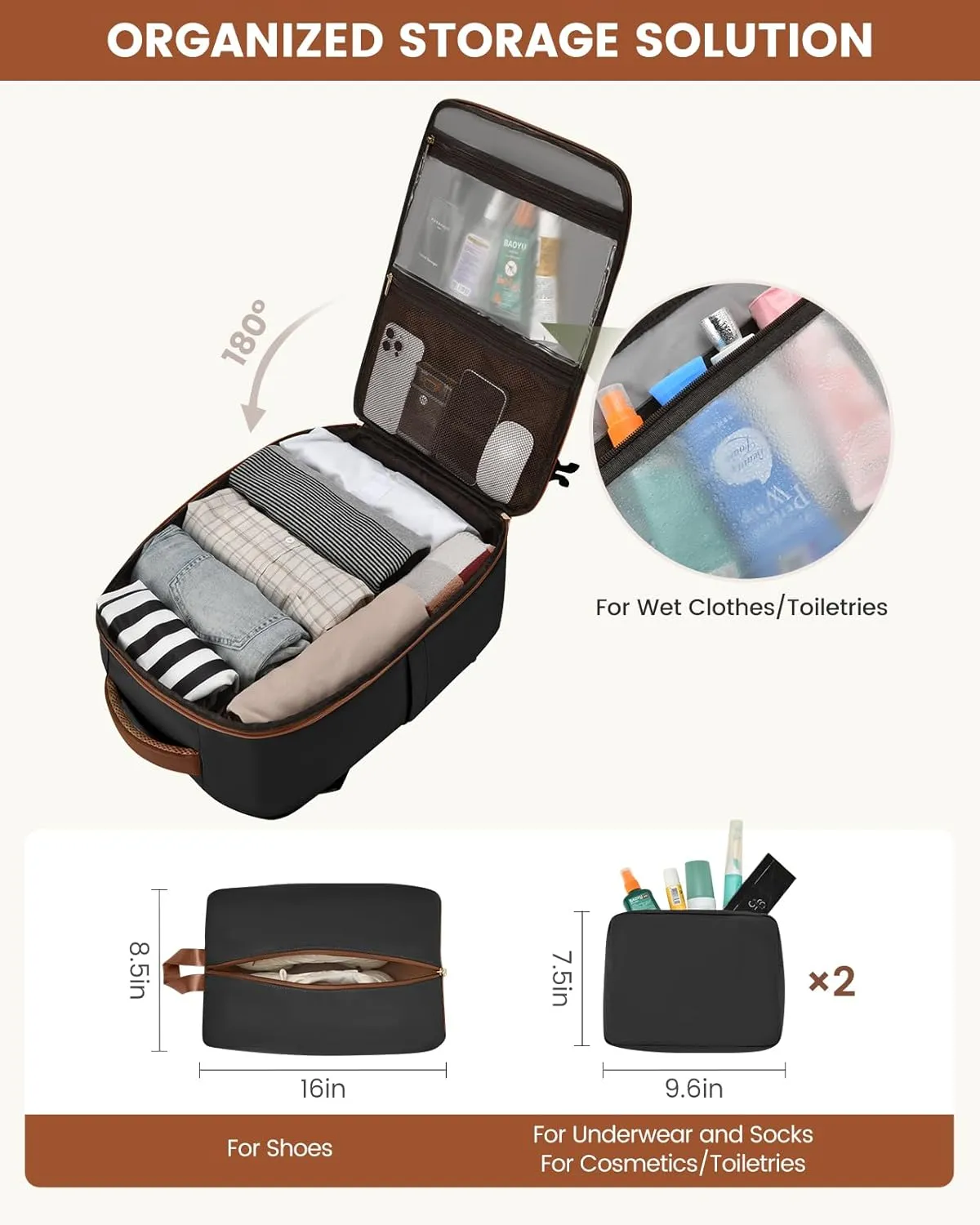 LOVEVOOK Travel Backpack For Women, 40L Carry On Backpack, Flight Approved Personal Item Travel Bag, Large Travel Essentials TSA Approved Luggage Waterproof Weekender Bag Fits 17" Laptop With 3 Cubes