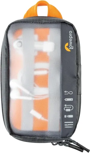Lowepro GearUp Pouch Mini, Travel Essentials, Travel Case for Phone Cords, Cables, Adapters, USB Sticks, Smartphone Accessories, Made of Recycled Fabric, Grey