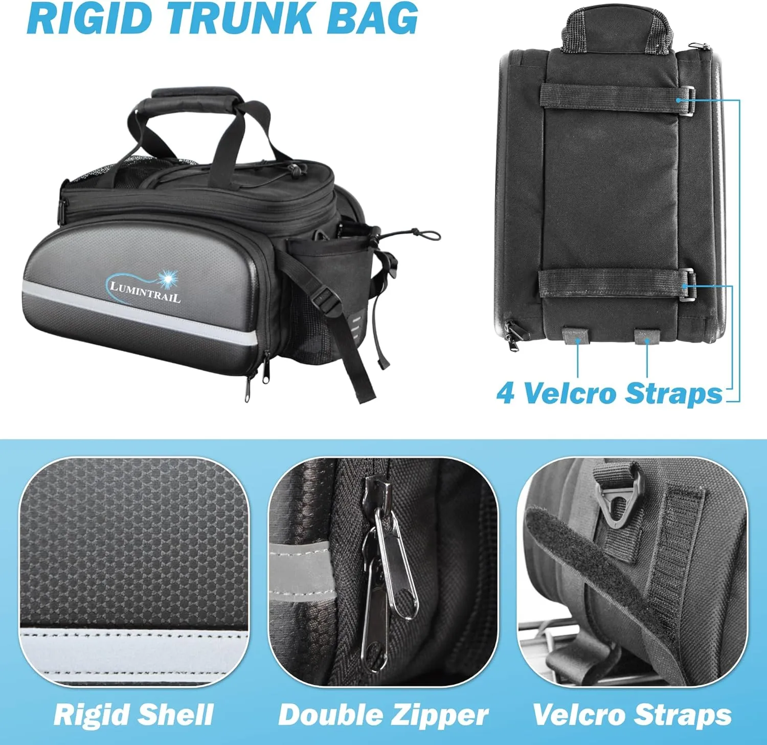 Lumintrail Bike Rear Rack Trunk Bag 34L - Expandable Pannier Bags for Bicycles - Waterproof Rain Cover Included