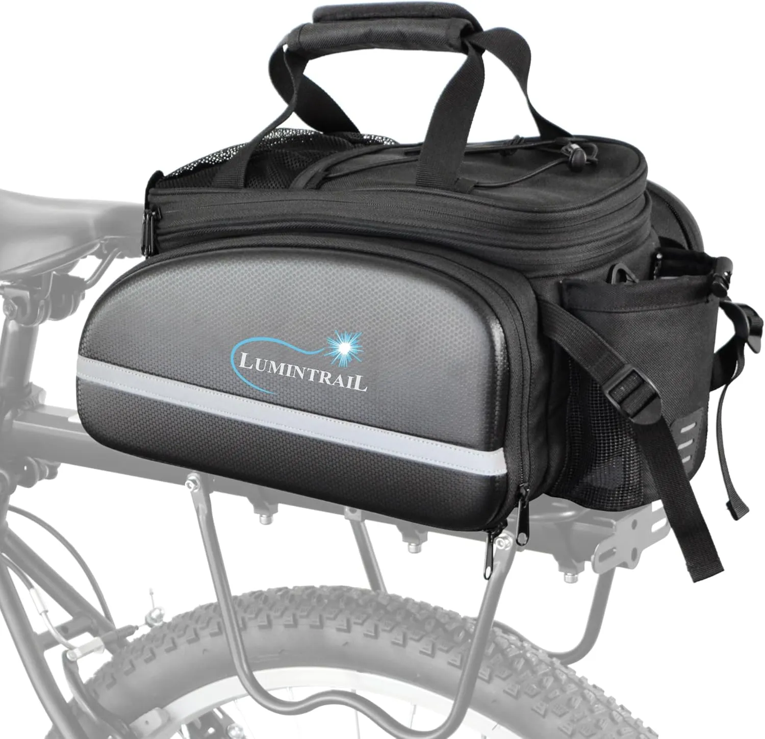 Lumintrail Bike Rear Rack Trunk Bag 34L - Expandable Pannier Bags for Bicycles - Waterproof Rain Cover Included