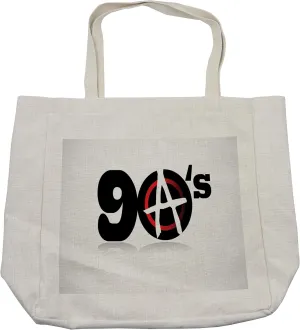 Lunarable 90s Shopping Bag, Nineties Revolution Energy Strength Fight Modern Times Victory Symbolic Art, Eco-Friendly Reusable Bag for Groceries Beach and More, 15.5" X 14.5", Cream
