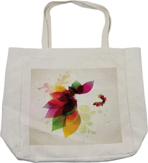 Lunarable Abstract Shopping Bag, Nature Floral Inspired Design with Colored and Little Leaves Aside Eco Image, Eco-Friendly Reusable Bag for Groceries Beach and More, 15.5" X 14.5", Cream