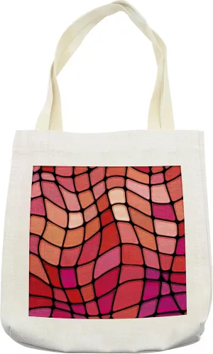 Lunarable Abstract Tote Bag, Fractal Wavy Mosaic Backdrop Vitray Style Fragment Square Geometric Print, Cloth Linen Reusable Bag for Shopping Books Beach and More, 16.5" X 14", Cream