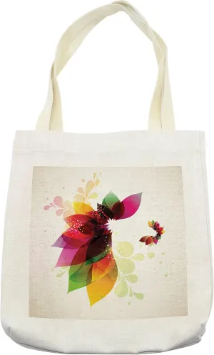 Lunarable Abstract Tote Bag, Nature Floral Inspired Design with Colored and Little Leaves Aside Eco Image, Cloth Linen Reusable Bag for Shopping Books Beach and More, 16.5" X 14", Cream